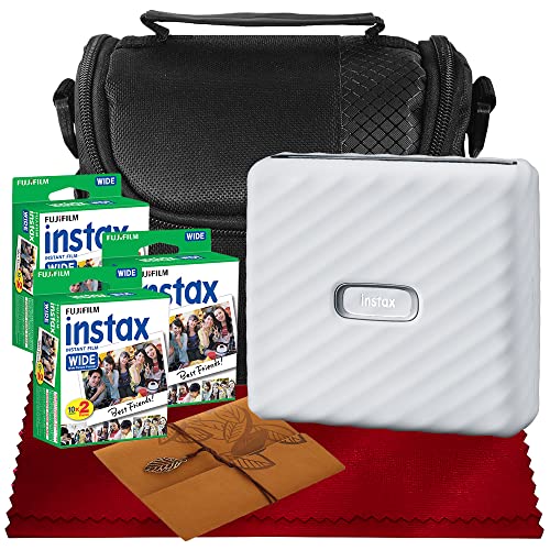 XPIX FUJIFILM INSTAX Link Wide Smartphone Printer (Ash White) and Premium Bundle w/ 3X FUJIFILM INSTAX Wide Instant Film (20 Exposures) + Deluxe Digital Camera/Video Padded Carrying Case and More