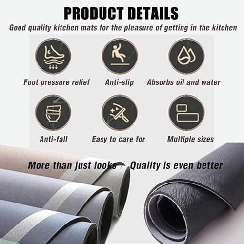 Image of Roslen 2 Pcs Kitchen Mats for Floor, Waterproof Anti Fatigue Memory Foam Rug Set, Non-Slip Washable Kitchen Floor Rugs with Rubber Backing, Comfortable Standing Mat for Kitchen, Sink, Home & Office
