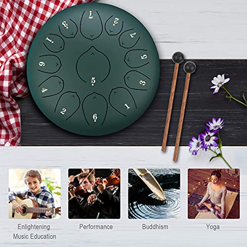 KUD Steel Tongue Drum, 12 Zoll 13 Tone C-Dur Zungentrommel Ätherische Trommel Stahl Handpan Drum Schlagzeug Instrument mit Trommelschlägeln Tragetasche für Meditation Yoga Klangheilung - Image 7