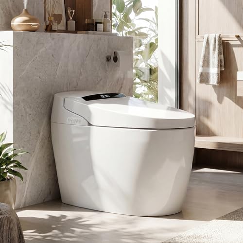 Image of TOTTE Smart Toilet with Bidet Built-in, Auto Open /Close Lid, One Piece Elongated Toilet with Instant Warm Water & Warm Air Dryer, Self-Cleaning Technology, Night Light, Tankless Toilet, ECO Mode