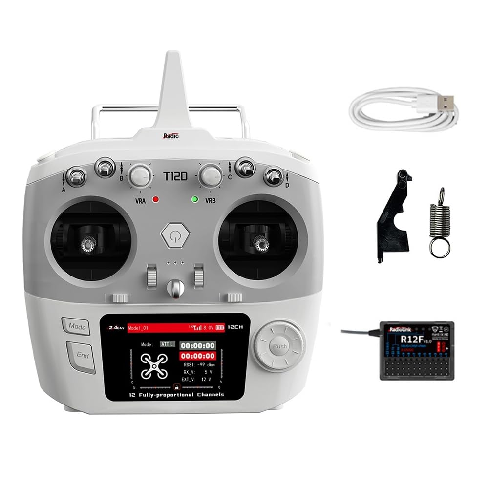 Per trasmettitore radiocomandato RadioLink T12D 12CH + ricevitore R12F da 2,4 GHz per drone FPV, aereo e auto.