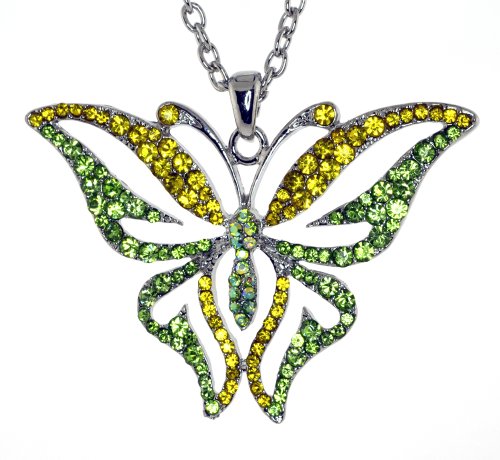 Mevoi Vintage Style Simulated Rhinestone Butterfly Chain Necklace - Green