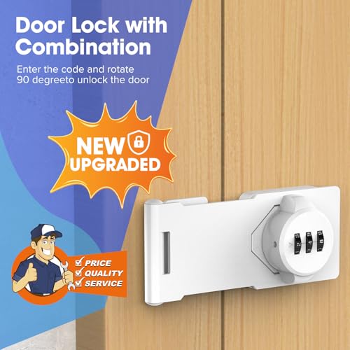Image of Mechanical Password Rotary Hasp Locks, Cabinet Locks with Combination, Door Security Latch for Small Barn Doors, Cabinets, Gate, Bathroom, Outdoor, Closet, Fence (White)