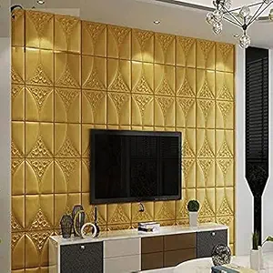 BeautifulWalls Ceiling Wallpaper (20 Pcs) 3D Foam Wallpaper Sticker Panels I Ceiling Wallpaper for Living Room Bedroom Foam Tiles (Flower Design, Golden Colour, 20 Pieces, 70 x 70cm Each)