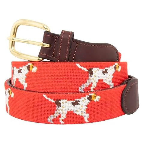 Huck Venture Pointer Dog Needlepoint Belt with Leather Backing (Size 40) Cover