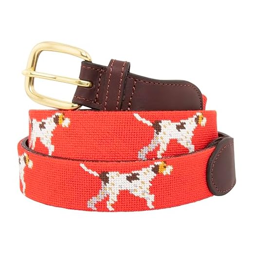 Huck Venture Pointer Dog Needlepoint Belt with Leather Backing (Size 36)