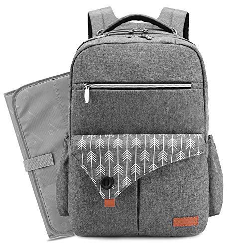Lekebaby Diaper Bag Backpack Large Capacity Baby Bag for Mom and Dad with Changing Pad, Arrow Print Grey