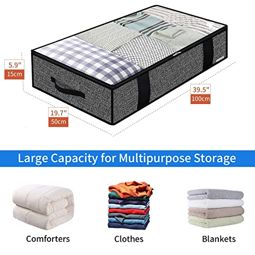 homyfort 2 Stück Premium Unterbettkommode mit Sichtfenster, Unterbett-Aufbewahrungstasche Kleideraufbewahrung, Decken Organisator Lagerbehälter, 4 Haltegriffen, 100x50x15cm, Schwarz Leinen,