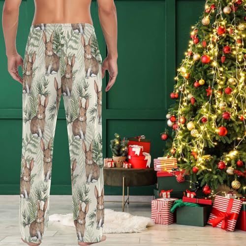 visesunny Mens Pajama Pants Cute Rabbit Woodland Bunny Cotton Men's Sleepwear Lounge Pants Pj Pants4