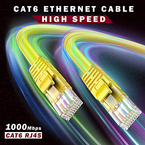 Image of FEDUS Cat6 Ethernet Cable, 15 Meter High Speed 550MHZ / 1Gigabit Speed UTP LAN Cable, Network Cable Internet RJ45 Cable LAN Wire, Patch Computer Cord Gigabit Category 6 Wires for Modem, Router Yellow