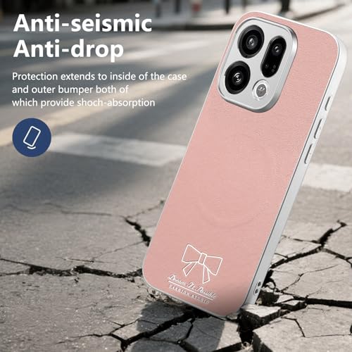 Image of for Oppo Find X9 5G Magnetic Case Butterfly Bow Pattern PU Leather + TPU + PC Shockproof Phone Cover - Pink