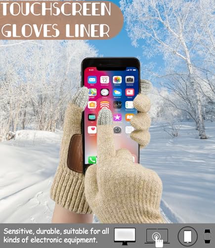 Image of Womens Beanie Hat Scarf Gloves Set 3PCS,Fleece Lined Winter Skull Cap Thick Knit Scarf Anti-slip Touchscreen Gloves Unisex