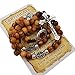 TALISMAN4U Olive Wood Rosary Beads Catholic Necklace With Jerusalem Holy Soil & Certificate In Blue Velvet Rosary Pouch