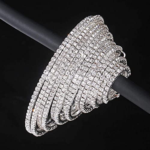 7 Pairs Gold Silver Big Sparkly Crystal Hoop Earrings Set 3-10Cm Large Round Party Earrings Set Jewelry For Gift Bridal Wedding Date (Silver) #TOP5