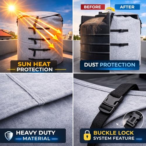 Image of Axmon Water Tank Cover 2000 Ltr |5 Years Warranty |Heat Resistant Tank Cover for Overhead Water Tank |UV Protection |Heavy Duty All Weather Proof |Not Aluminium Foil Based |Easy Installation Straps