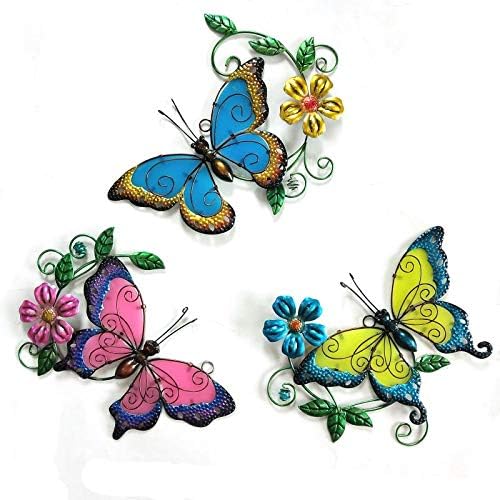 12 Inch Butterfly Wall Decor,Butterfly Glow in Dark Decorative Metal Wall Plaque Indoor Outdoor Pathway Courtyard 3 Pack