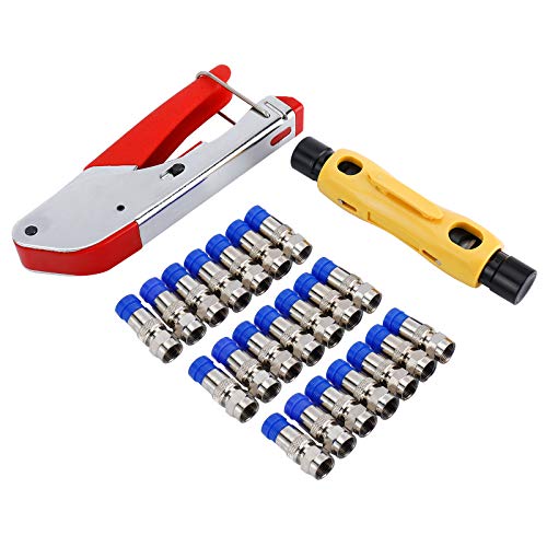 WerkWeit Coax Cable Crimper Coaxial Compression Tool Kit with 20 PCS F RG6 Connectors, Double Ended Coax Stripper for RG7 11 and RG59 6 6Q