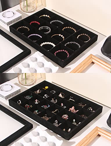 Image of Coward Set of 5 Stackable Jewelry Organizer Tray Necklace Earring Box Storage Ring Bracelet Display Holder (Black(ring+necklace+earring+12grid))