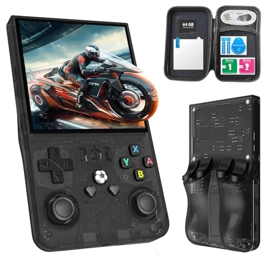 R36MAX Upgraded Retro Gaming Console,4.0 inch IPS Screen,Linux System with Professional RK3326 Gaming Chip, Retro Handheld Game Console Built-in 18000+ Games,4000mAh Large Battery (More Black)