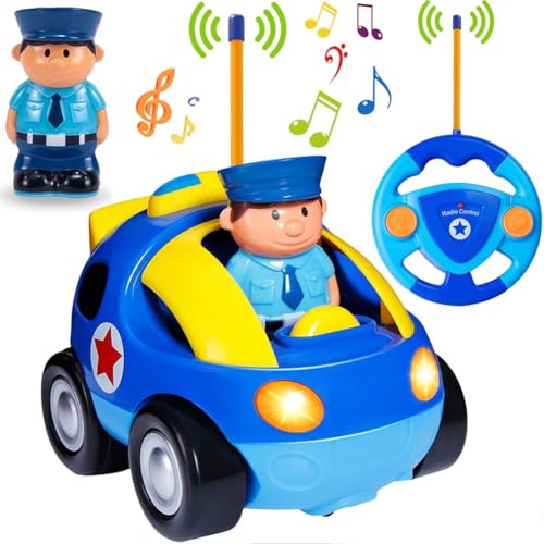TOPLIVING Ferngesteuertes Cartoon Polizeiauto ab 2 3 4 Jahre, Radio Control Rennwagen Spielzeug Auto mit Musik und Licht Spielzeug Geschenke f&uuml;r Kinder &uuml;ber 2 3 Jahre