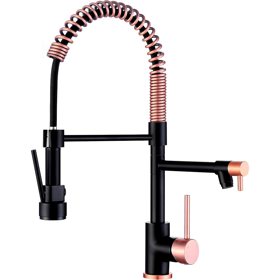 Rose Gold Kitchen Faucet with Sprayer - 2-Function Single Handle Pull Down Kitchen Faucet - Stainless Steel Spring Neck Faucet for Farmhouse, Bar, Hotel, Laundry, RV, Camper and More