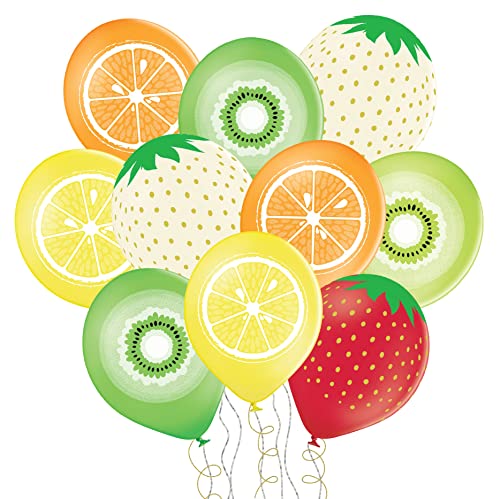 10 kunterbunte Luftballons Obst Ballons Früchte -Made in EU- Deko Sommerfest Party Geburtstag Kinder Erwachsene Hochzeit Ballons Erdbeer Apfel Orange Kiwi