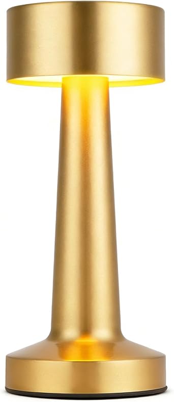HPUFKOT Portable LED Table Lamp, 3-Levels Brightness Metal Desk Lamp,3 Color Touch Control RechargeableLamp, Ideal Bedside Lamp for Nightstand, Bedroom,Living Room Light Golden