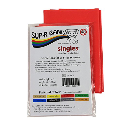 CanDo 10-6302 Sup-R Latex Free Exercise Band, 5' Length, Light, Red-Light