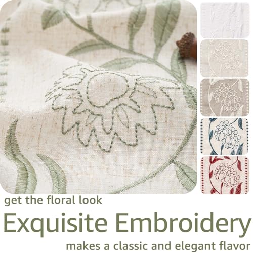 Image of jinchan Sage Floral Linen Curtains for Living Room 63 inch Back Tab 2 Panels
