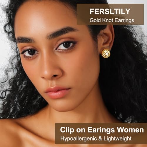 Clip On Earrings 14K Gold Plated Chunky Earrings Dangle Drop Knot Statement Earring for Women Lightweight CZ Trendy Jewelry2