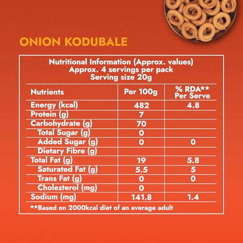 Image of Sweet Karam Coffee Onion Kodubale (Ring Murukku) - 95 grams | No Maida, Palm Oil or Preservatives | Authentic South Indian Chakli Snack | Crispy Tea-Time Namkeen | Homemade & Flavorful Recipe