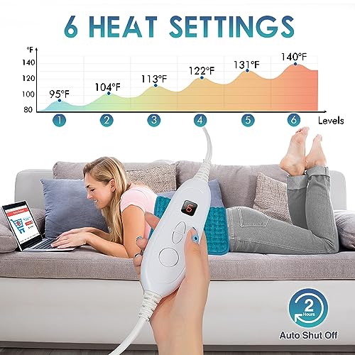 DAILYLIFE Heating Pad 12"x24" for Pain Relief, Microplush Electric Heating Pads with 6 Heat Settings, Fast-Heating Technology, Auto Shut Off, Great for Back, Neck, and Cramps, Blue