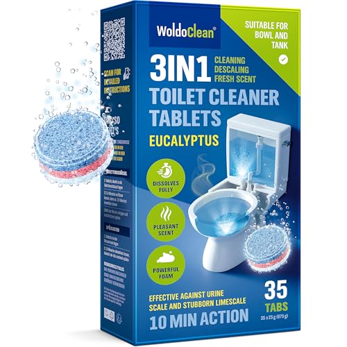 WoldoClean 3 en 1 pastillas de inodoro limpiador para cisterna, 35 unidades, extrafuerte contra el sarro