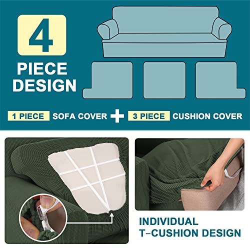 Turquoize TQSOFA-3R-3TCUSHION-BRONZEGREEN 4 Piece T Cushion Sofa Slipcovers Sofa Cover thumb #3