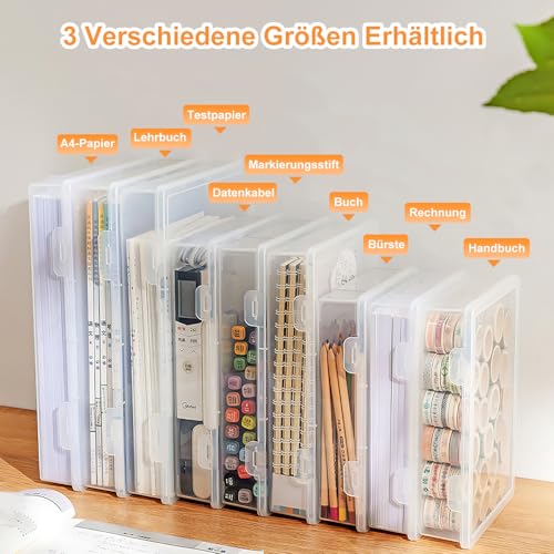 Nuyoah Aufbewahrungsbox mit Deckel C5 Kunststoffbox Klein 2Stk Plastikbox mit Deckel Stiftebox Tragbare Archivbox mit Snap-Dicht Stapelbare für Papier Schreibwaren Kosmetika Werkzeugteile