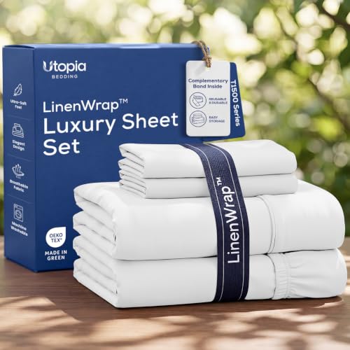 Image of Utopia Bedding King Sheet Set 4 Piece Soft Sheets - White