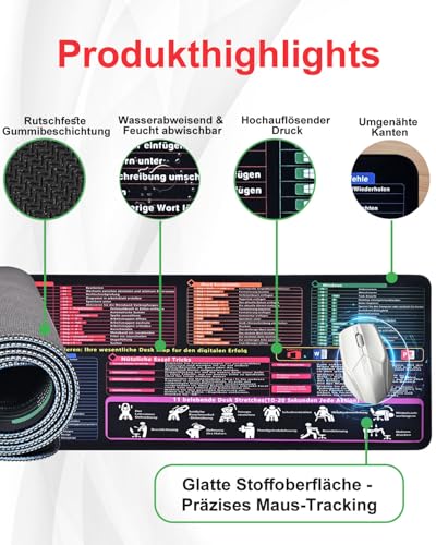 Excel Schreibtischunterlage mit Tastenkürzeln für Büro, Rutschfest 80×30 cm – Ansicht 3