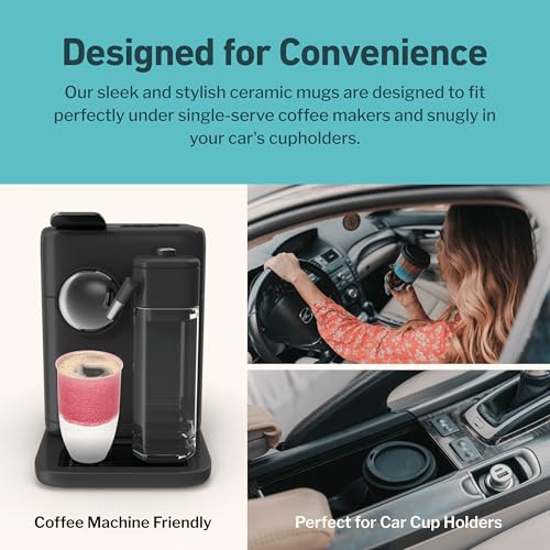 Image of NOVA CERAMICS Travel Mugs - Ceramic Tumbler With Lid - Ceramic Travel Mug To Go Cup - Microwave & Dishwasher Safe Ceramic Coffee Tumbler - Gifts For Women Men Him Her - 12oz - Coral Pink