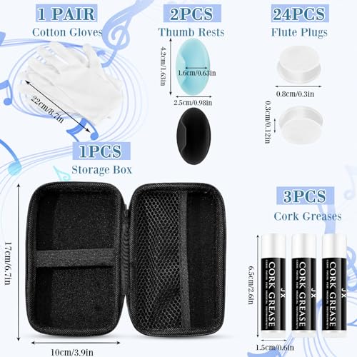 Image of Vesici 40 Pcs Flute Cleaning Kit, Flute Care Accessories Set,Blue | Portable Music Accessory Organization with Cleaning Rod, Swab, Brush, Grease, Case, Thumb Rest Cushion for Flute Maintenance