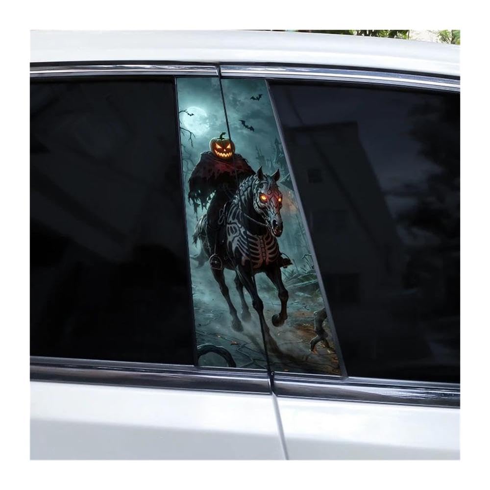 Decorative Items 2pcs Halloween Horror Pumpkin Stickers Car B-Pillar Stickers DIY Car Door Pillar Decoration Sticker(B)
