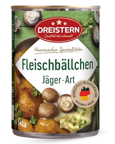 DREISTERN Fleischbällchen 540g I Mit Schweinefleisch & Champignons I Herzhafte Spezialität in recyclebarer Konservendose I Lange Haltbarkeit dank natürlicher Konservierung I Hausmacher Qualität