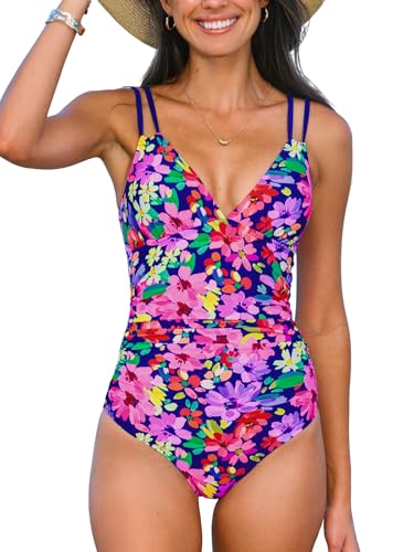 CUPSHE Women's One Piece Swimsuit Long Torso Tummy Control Bathing Suit V Neck Double Straps Back Cutout O-Ring