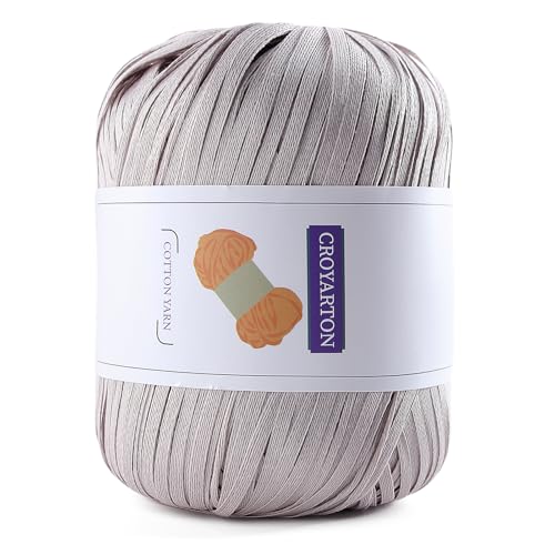 Image of Raffia Yarn for Crochet, Soft Cotton Yarn for Crocheting Summer Beach Bag /Hat, 114 Yards /1.76 Ounce Ribbon Paper Yarn for Beginners DIY Hand Knitting Handbag(Grey)