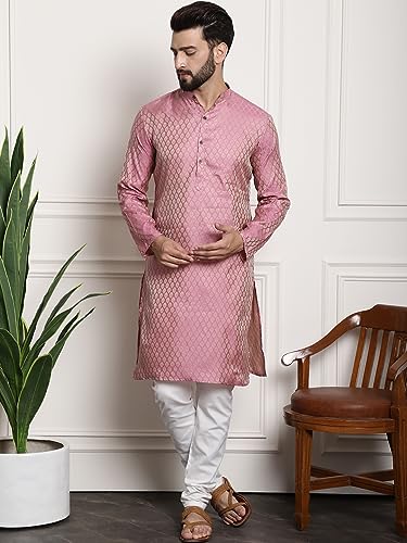 Image of SOJANYA(Since 1958 Men's Silk Blend Paisley Design Kurta & Off-White Churidar Pyjama Set