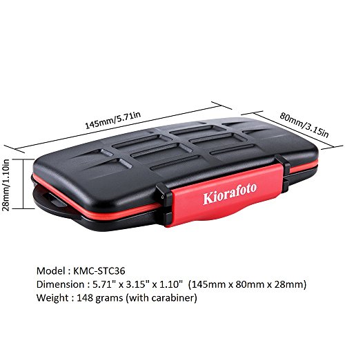 Kiorafoto 36 Slots : 18 Tf + 12 Sd + 6 Cf Memory Card Holder Case Storage Protector Wallet For Tf Msd Micro Sd Sdhc Sdxc Sduc Cf Compact Flash Memory Cards With Carabiner + Card Tray Removal Pin Key #TOP1