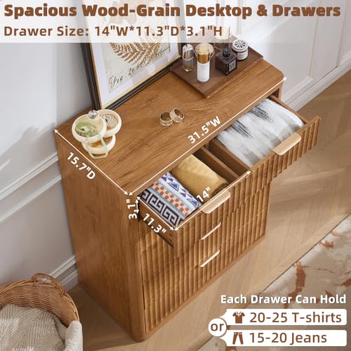 Image of LEYAOYAO Fluted 6 Drawers Dresser for Bedroom, 42 inch Tall Modern Chest of Drawers with Metal Handle,Curved Profile Design,Wood Drawer Organizer for Bedroom, Living Room, Hallway, Brown