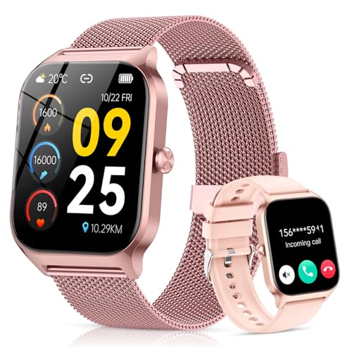 CASCHO Reloj Inteligente Mujer,1.85' HD Smartwatch con Llamadas,120+ Modos Deportes, Monitor Cardiaco y Sueño, Whatsapp Llamadas Bluetooth, Regalo Mujer, Android/iOS, Oro Rosa