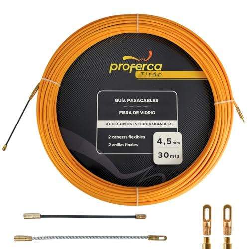 PROFERCA Guia Pasacables Profesional de 4.5mm y 30 Metros de Poliéster Trenzado con Terminales Intercambiables | Accesorios de Repuesto (Fibra 4.5mm 30 metros)