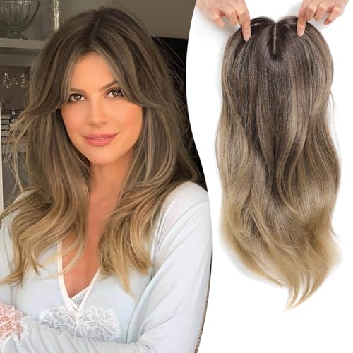 Ms Taj Piezas de pelo para cabello fino, 45 cm, color marrón claro a miel, rubio balayge, pelo real, con capas naturales, extensiones de clip para más volumen del cabello, postizo sintético Haa con