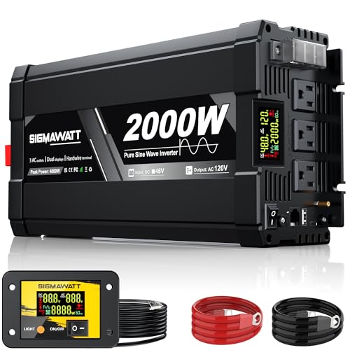 2000W Pure Sine Wave Inverter 48V DC to 120V AC–Powers RV, Truck,Off Grid Solar Energy,Car Refrigerator, Coffee Maker, Printer, Game Console, and Slow Cooker with LED Display and Remote Monitoring